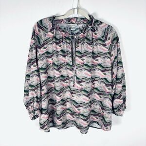 See U Soon Printed Peasant Blouse Green Purple Tunic Sheer Top Womens Medium